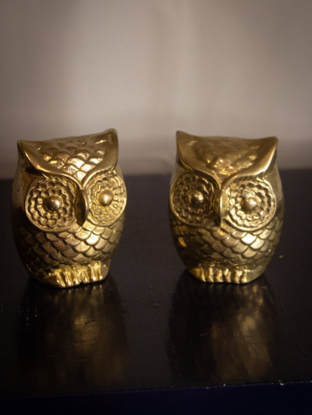 Vintage Brass Owl Pair • Hollow • 2.75" • Matching Set
